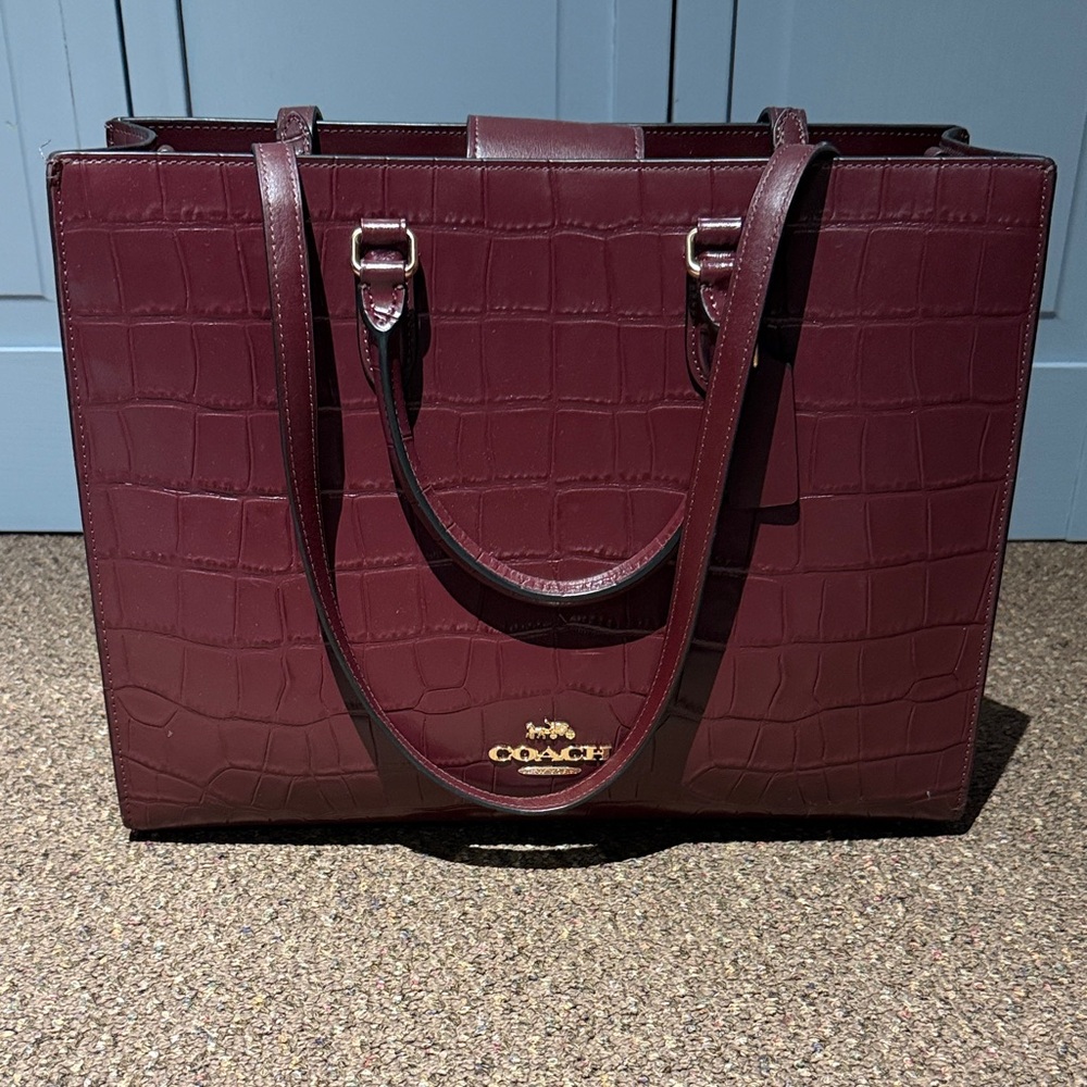 Coach Maggie Tote Bag Burgundy Croc